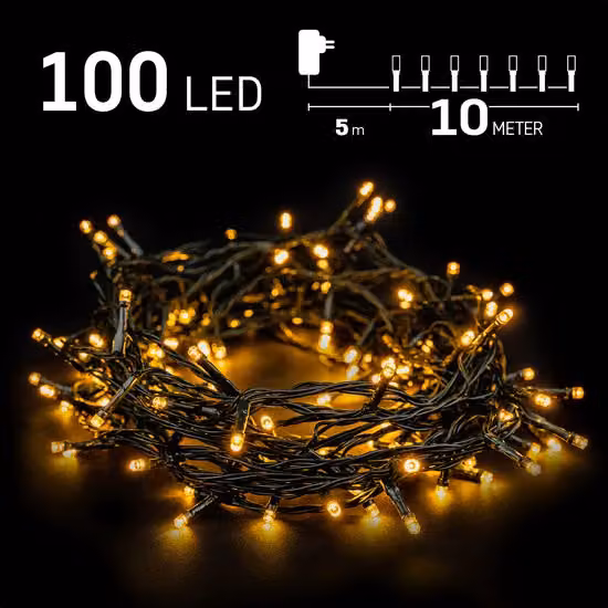 Luci natalizie da esterno - 10 metri, 100 LED - Bianco caldo - Catena luminosa - Spina IP44 con funzione timer - Luci per l'albero di Natale - Adatte per interni ed esterni - Luci natalizie a LED