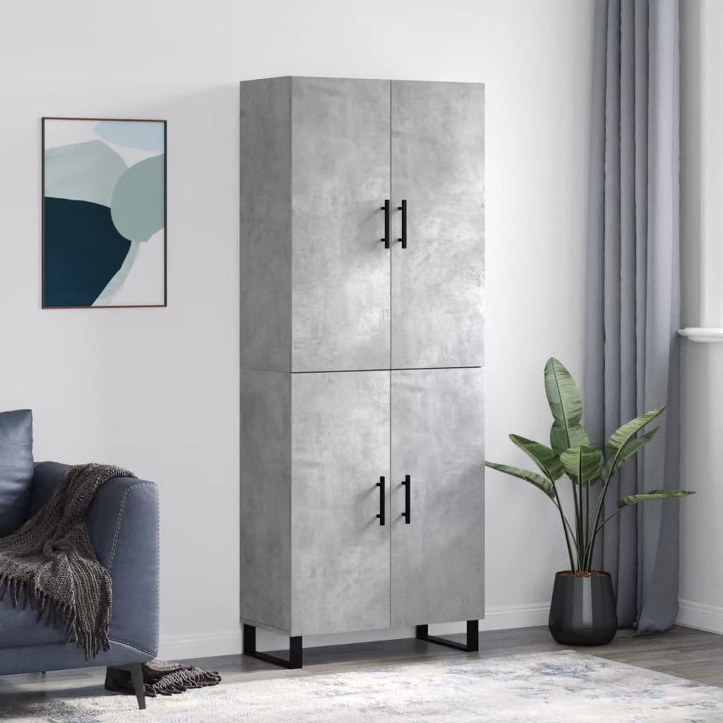 Credenza moderna vidaXL in legno multistrato e metallo, colore grigio cemento, L: 69,5 cm, P: 34 cm, H: 180 cm