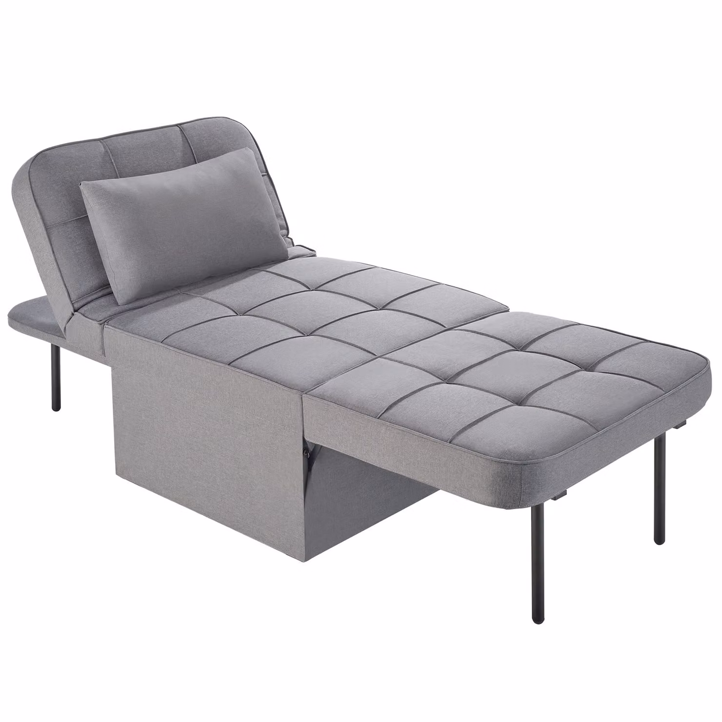 Pouf letto 4 in 1 regolabile in 6 altezze tectake grigio con struttura in metallo e imbottitura in schiuma L: 79 cm, P: 74 cm, H: 65 cm