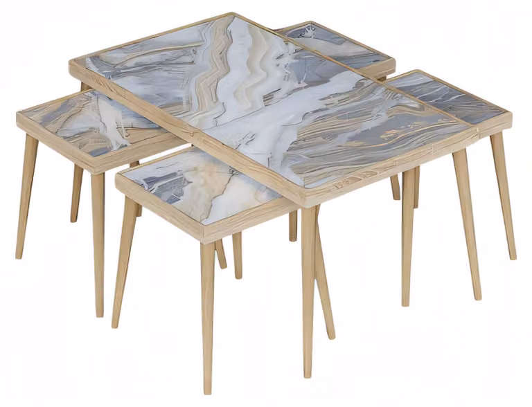 Beige Holz Couchtisch mit Beistelltischen modernes Wohnmöbel-Set