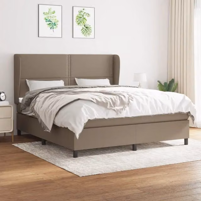 Letto Ibrido vidaXL con Giroletto a Molle e Materasso in Tessuto Beige e Bianco L/P: 180 x 200 cm – 1