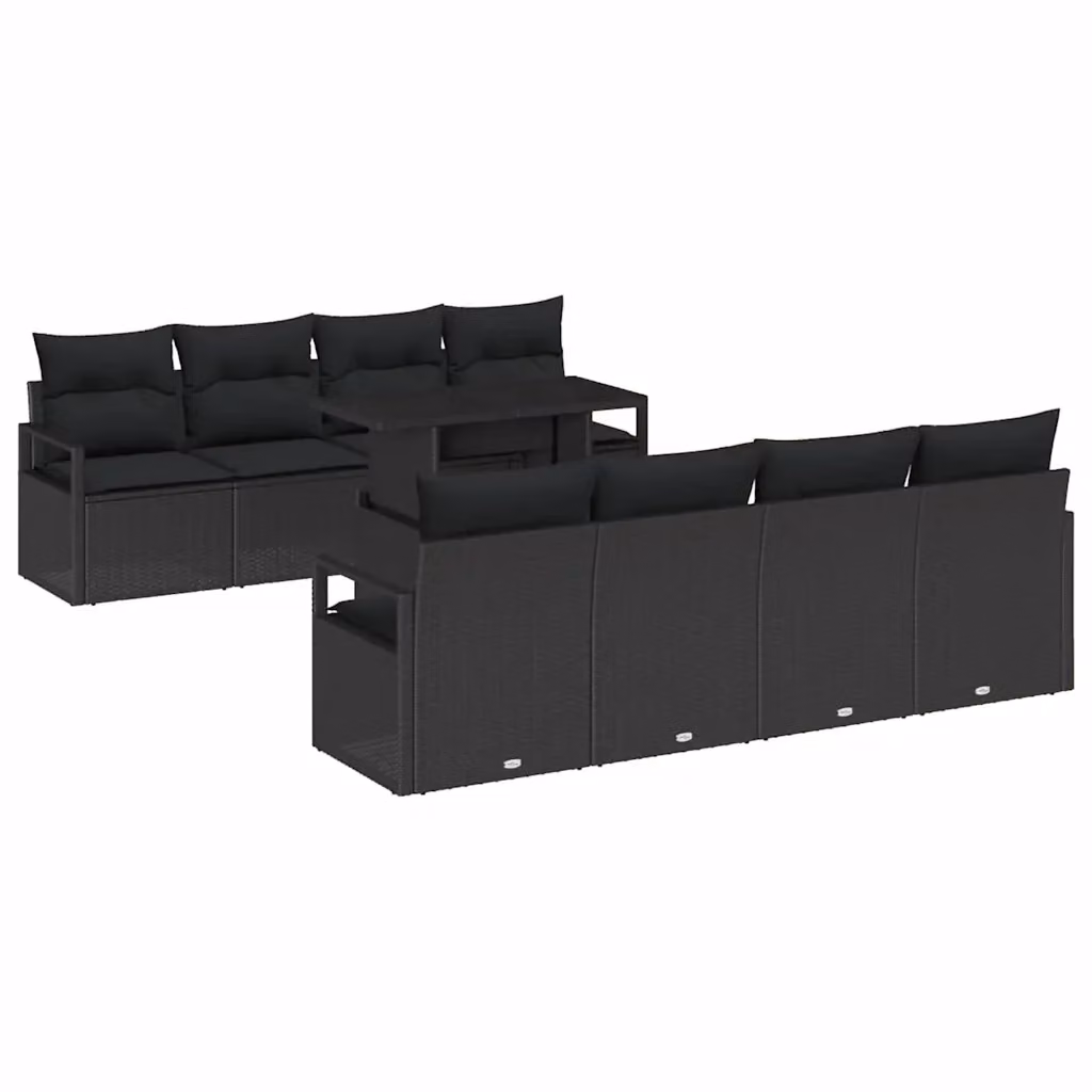 Set Divano da Giardino vidaXL 9 Pezzi Nero con Cuscini e Tavolino da Caffè in Polyrattan e Acciaio – 2