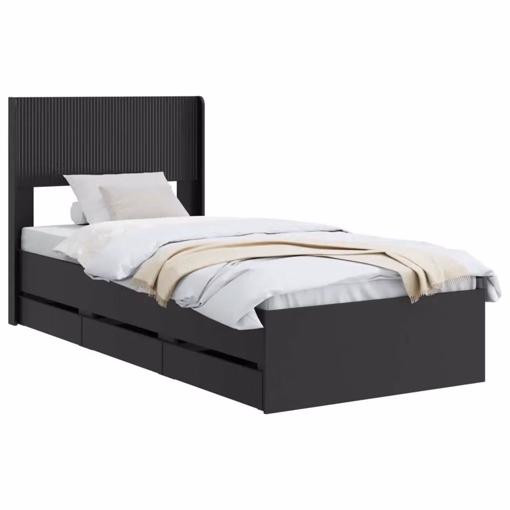 Letto moderno con contenitore e cassetti vidaXL in legno nero L: 140 cm, P: 193 cm, H: 82 cm – 2
