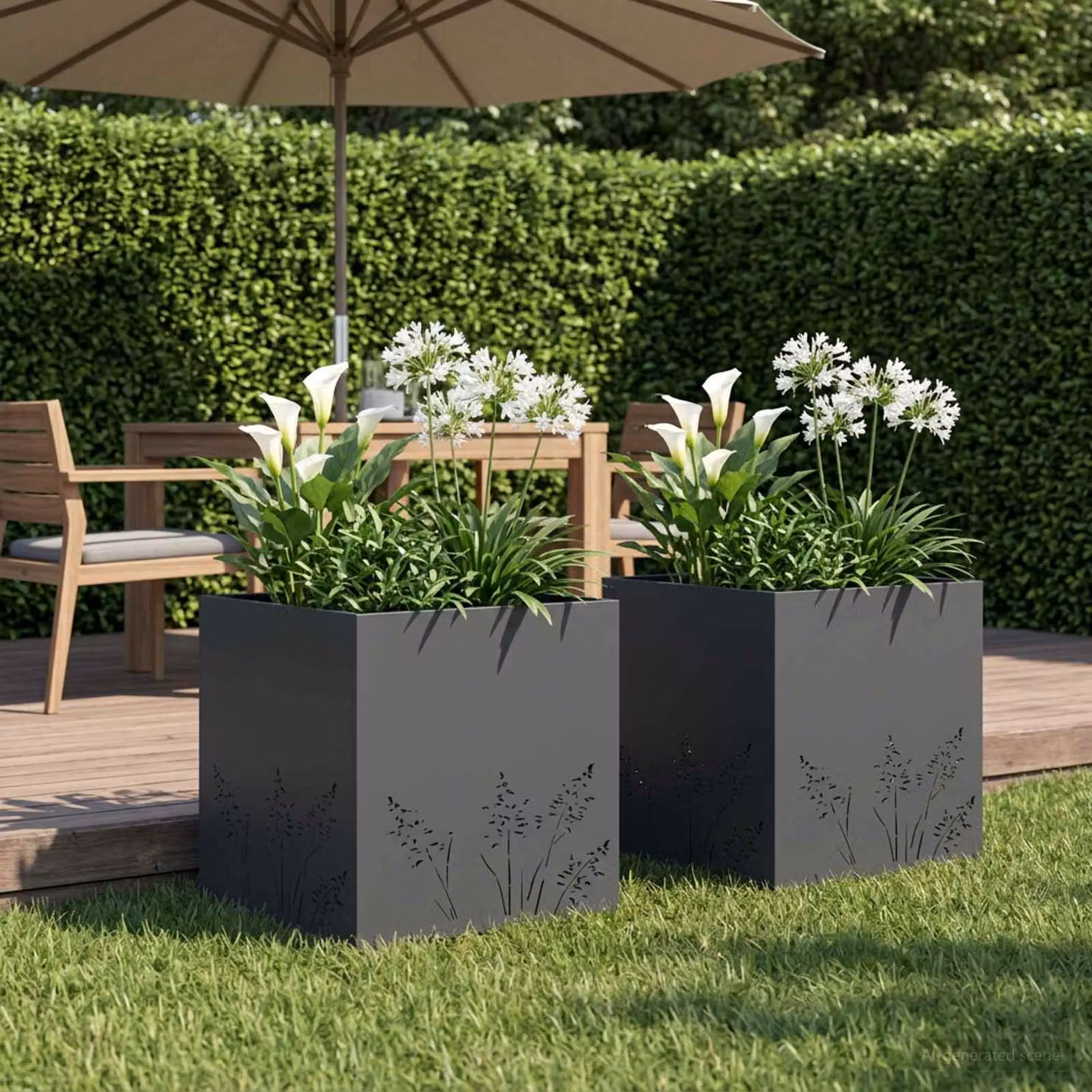 Set di 2 vasi da giardino vidaXL in metallo, colore antracite, L 50 cm x P 50 cm x H 49 cm