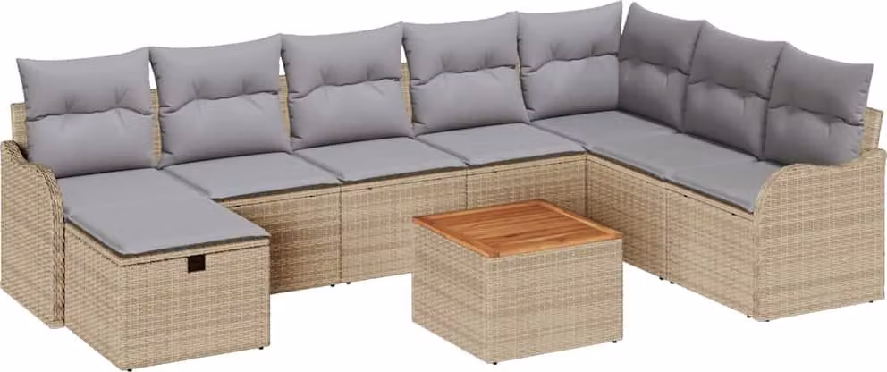 Set Divano da Giardino con cuscino 9 pcs Beige polyrattan
