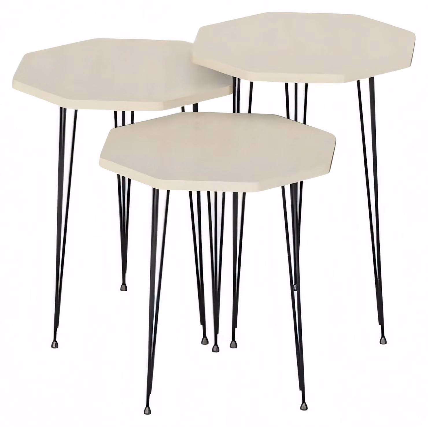 Elegantes weißes Couchtisch-Set aus Metall und Holz für modernes