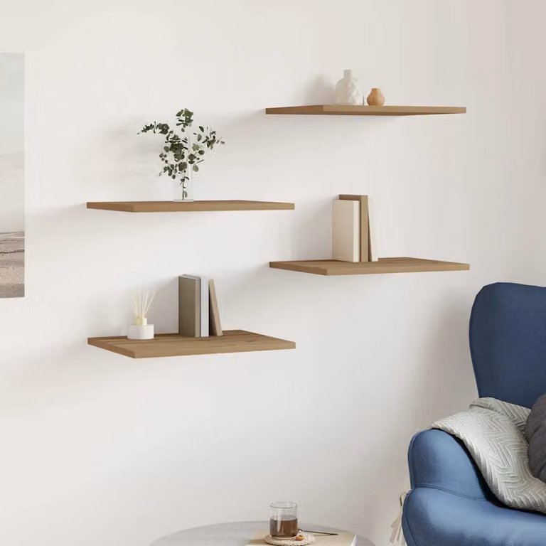 Set di 4 ripiani per libreria da parete vidaXL in legno multistrato color marrone L: 60 cm, P: 10 cm, H: 1,5 cm