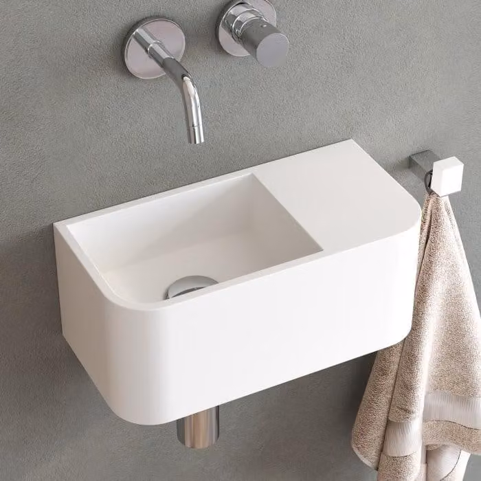 Lavabo da appoggio in pietra Kronenbach, 38 x 19 cm, posizionato a sinistra, senza foro per il rubinetto