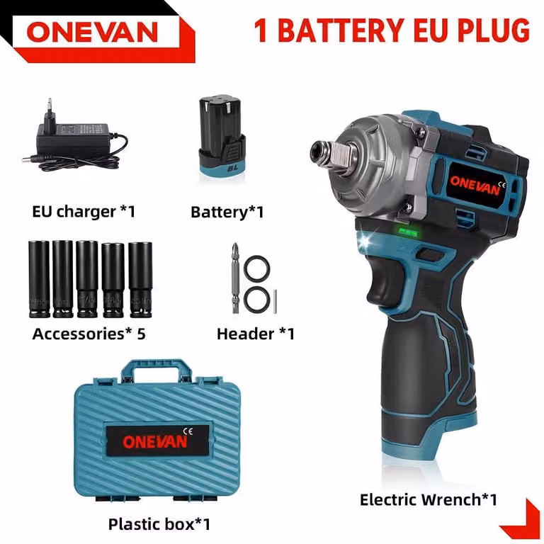 Avvitatore a impatto elettrico - Avvitatore a impatto a batteria - 500 Nm, 800 W, brushless, 1 batteria (SetB), agli ioni di litio, spina UE - Argento