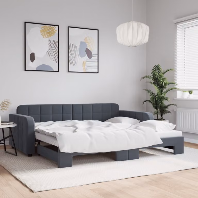 Divano Letto vidaXL con Letto Estraibile in Velluto Grigio per Soggiorno e Camera da Letto 90x190 cm