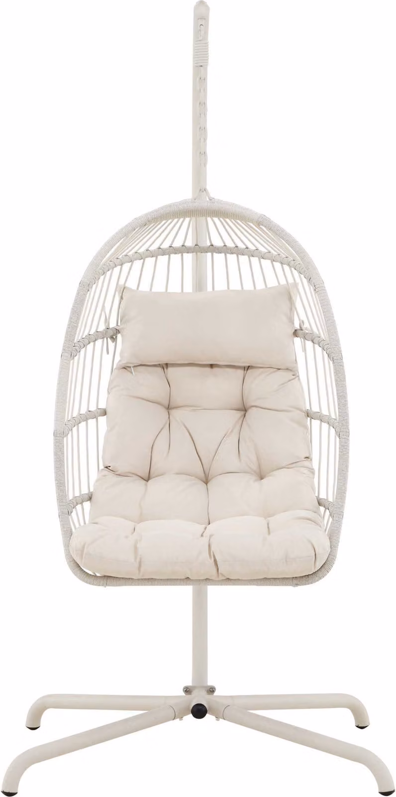 Poltrona sospesa Trezza con supporto beige.