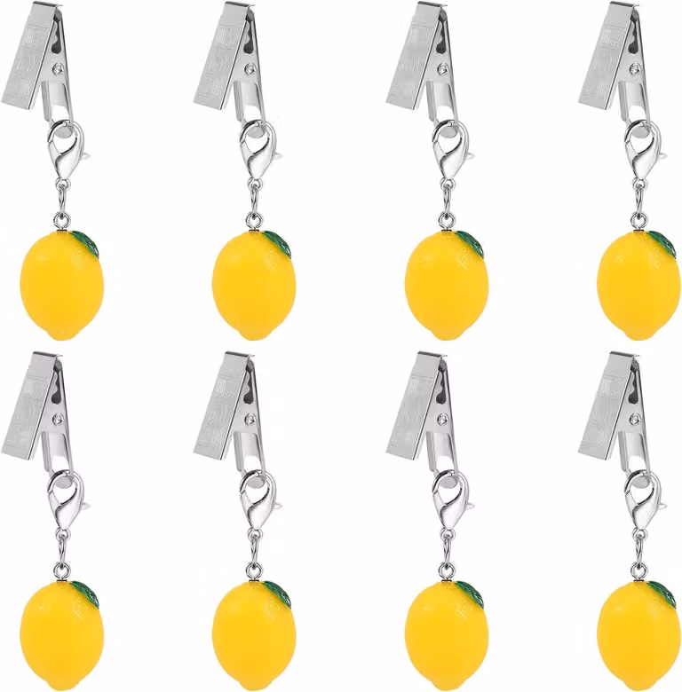 Pesetti per tovaglia a forma di limone, confezione da 8 pezzi, con clip, ideali per l'uso in giardino e durante i picnic