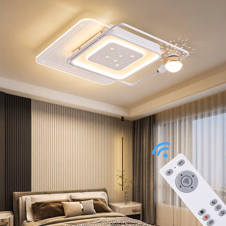 Plafoniera a LED con telecomando/app Colore della luce/luminosità regolabile. Cornice bianca e design a stella TY9644-FX