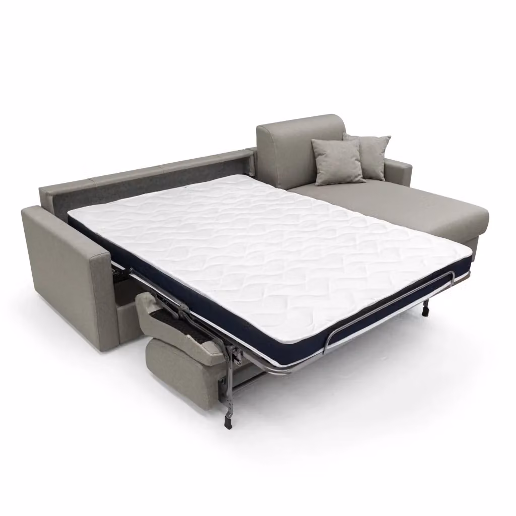 Divano letto angolare Chris Divani.Store in tessuto impermeabile tortora, configurazione a destra, 5 posti, con funzione letto e coperture rimovibili, L/P/H: 288 x 160 x 200 cm – 2