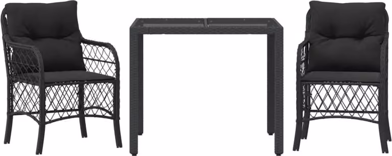 Set da Bistrò 3 pz con Cuscini Nero in Polyrattan