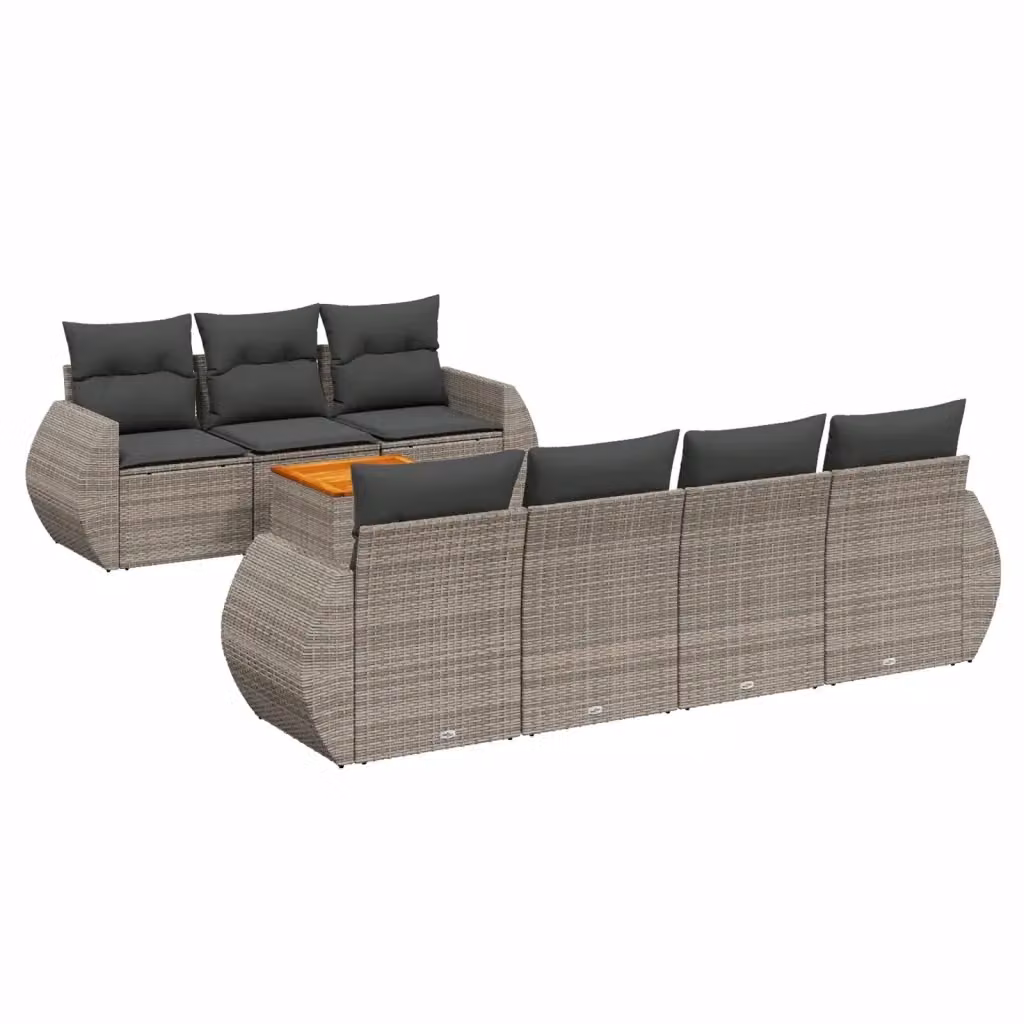vidaXL Set Divano da Giardino a L con Cuscini Grigio in Polyrattan e Legno di Acacia – 2