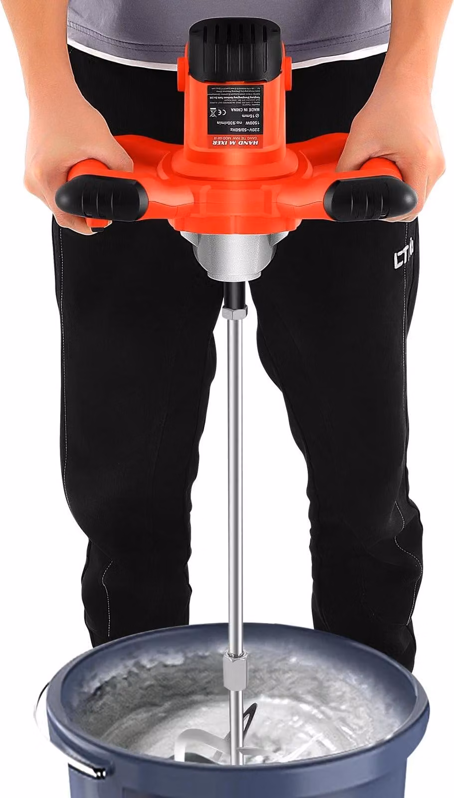 Agitatore elettrico - Mescolatore per malta/calcestruzzo, agitatore per vernici - 1500 W - 220 V - 6 velocità 330-930 giri/min - Motore a spazzole in rame puro e carbonio - Asta di agitazione 57,5 cm