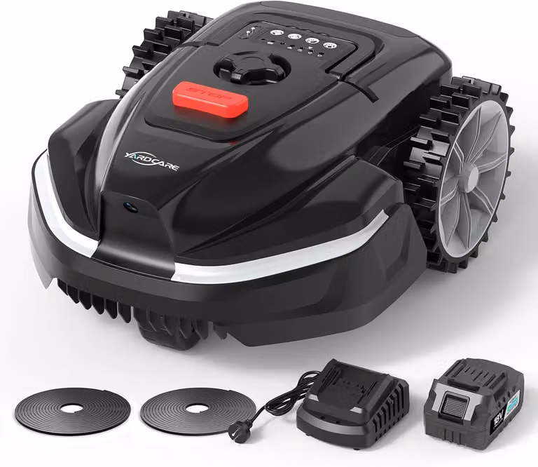 Tagliaerba robotizzato senza filo perimetrale, dotato di sistema di visione artificiale (IA), in grado di evitare più di 150 ostacoli, controllabile tramite app, con un livello di rumorosità di 50 dB