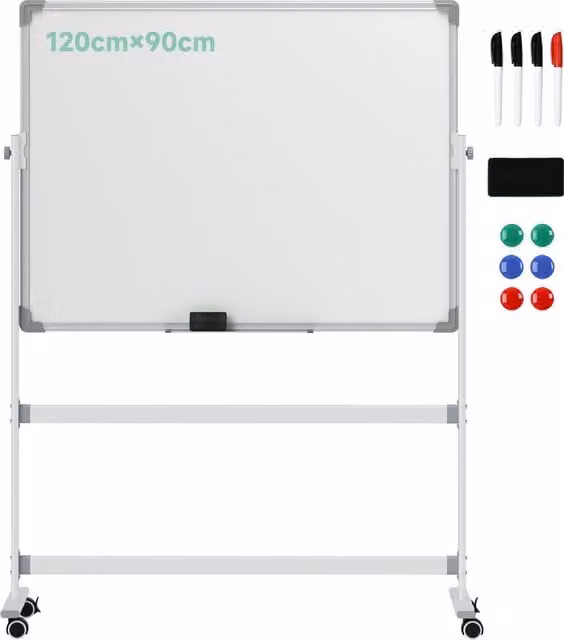 Lavagna magnetica a doppia faccia Zephmum bianca in alluminio e acciaio, H 165 x L 127 x P 50 cm