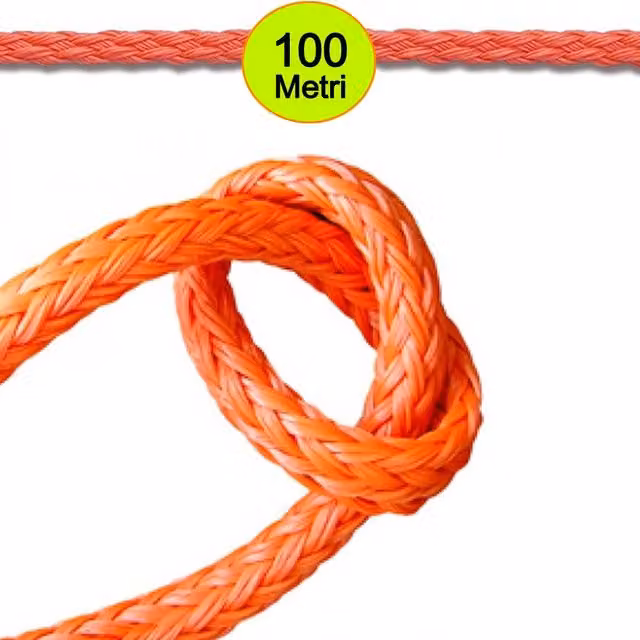 Corda in treccia senza anima TR.EM. arancione galleggiante per nautica, diametro 14 mm, lunghezza 100 m
