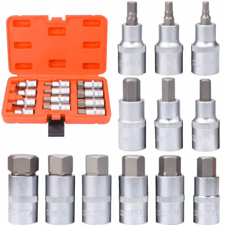 Omgoods - Set di 12 chiavi a bussola, realizzate in acciaio legato S2, da 5 a 22 mm