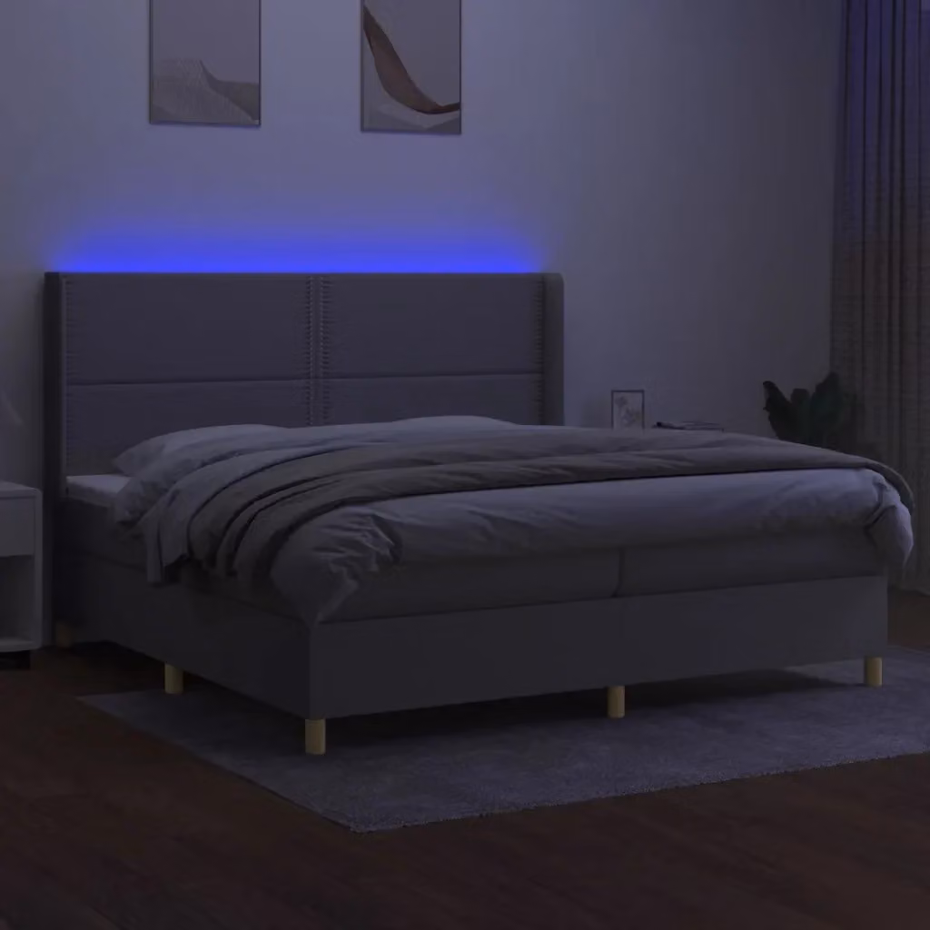 Letto a molle con materasso e illuminazione LED vidaXL, Grigio Chiaro, L/P/H: 200 x 200 x 28 cm – 2