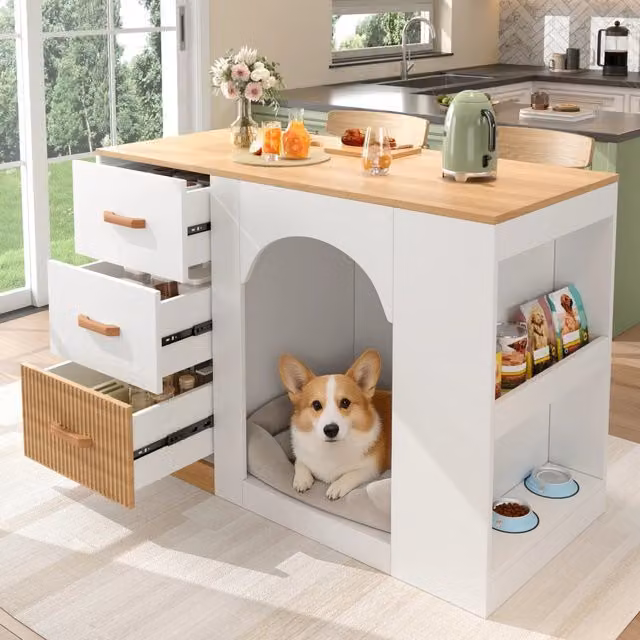 Isola da cucina con 3 cassetti ¨C Minimal ¨C bianco effetto legno 120x60x90 cm