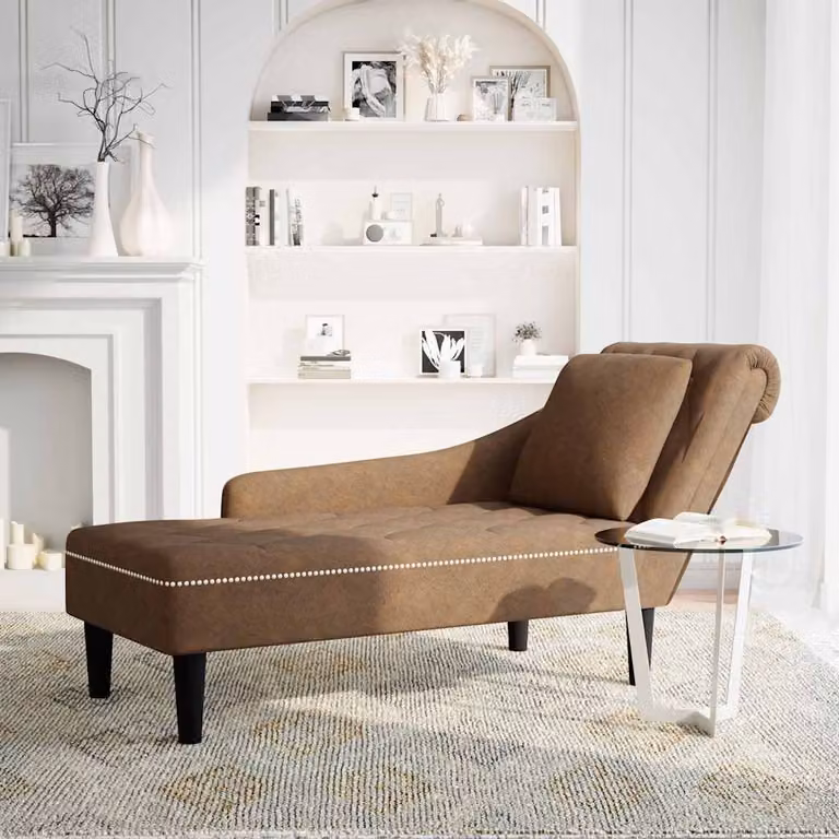 vidaXL Sdraio con Cuscino e Bracciolo Destro in Similpelle Marrone