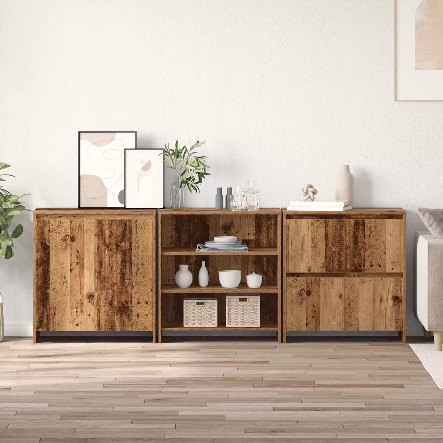 Credenza moderna vidaXL in 3 pezzi color marrone con finitura opaca L: 70 cm, P: 41 cm, H: 75 cm – 1
