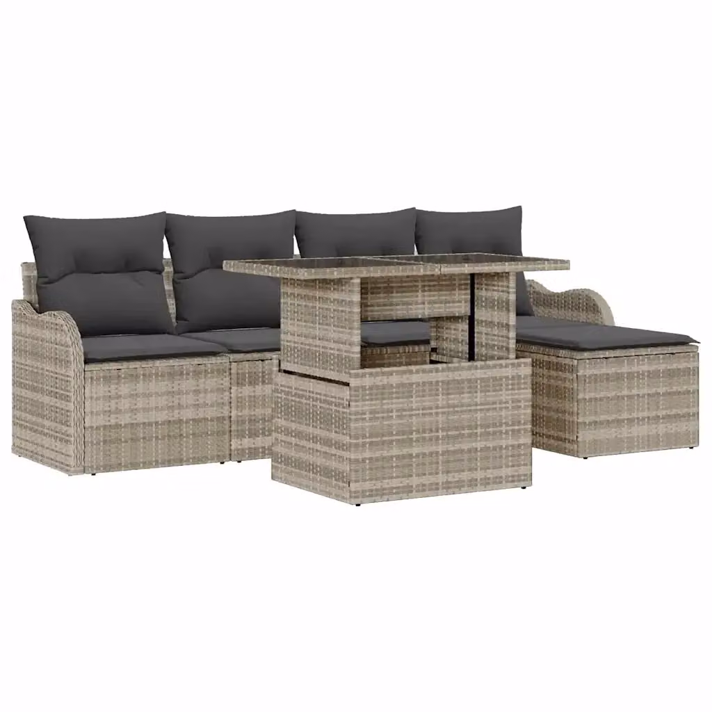 Set da esterno vidaXL 6 pezzi in rattan grigio con cuscini e tavolino da giardino – 2