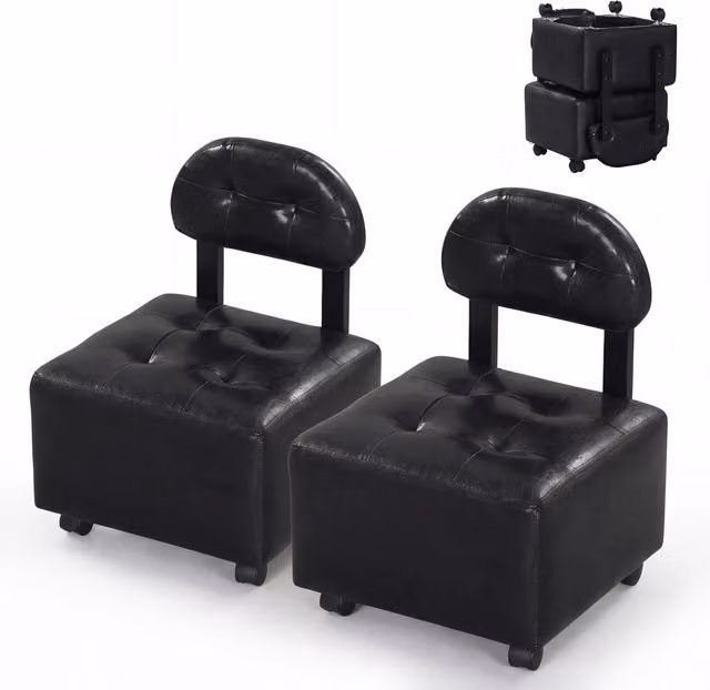 Set di 2 sedie da ufficio moderne DESIGN IN nere in ecopelle con seduta imbottita, girevoli a 360 gradi e impilabili, ideali per soggiorno, camera da letto o studio
