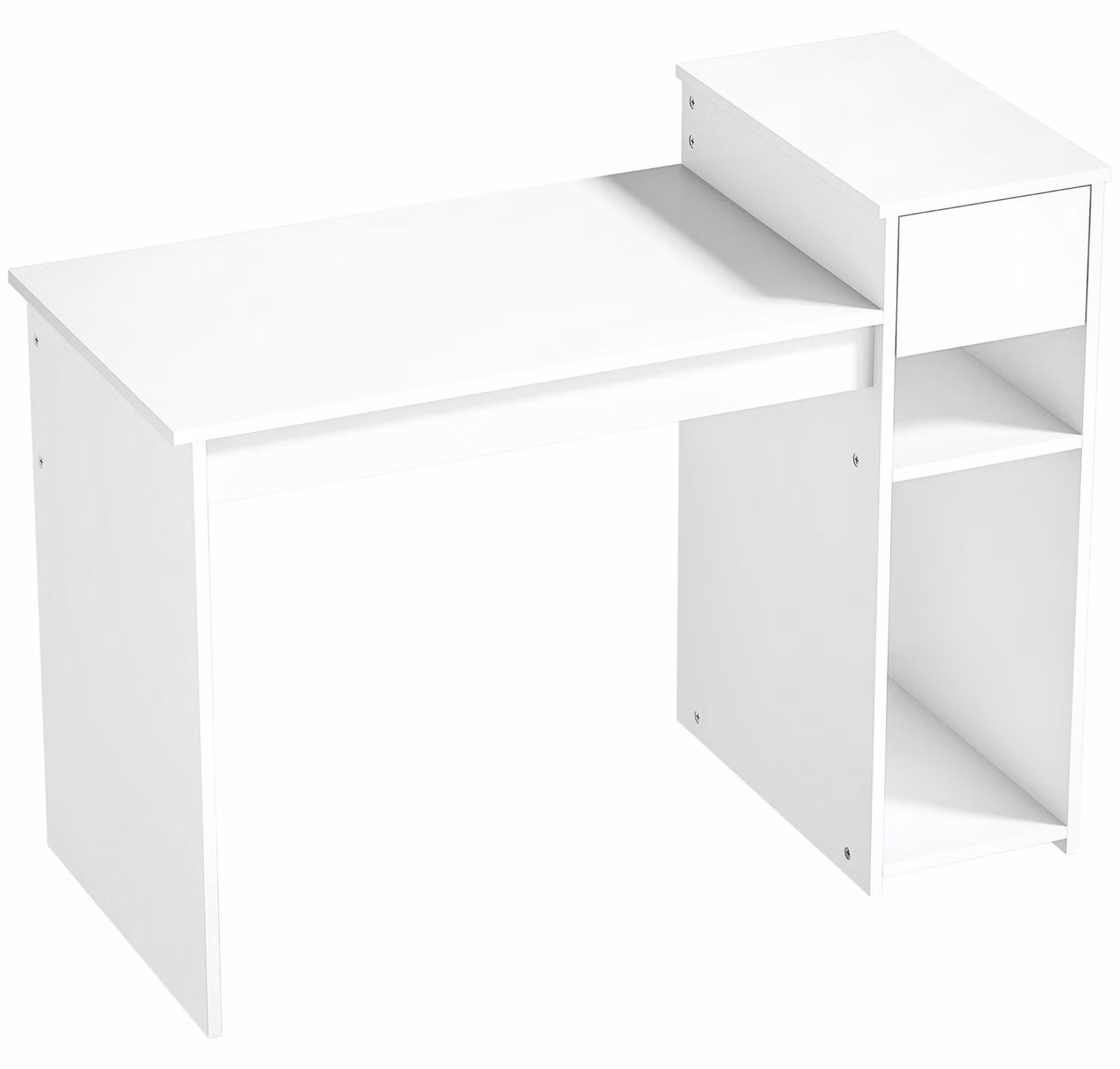 Scrivania per Studio e Scrittura 108x50x82 cm con Cassetto e Scaffali in Legno Bianco