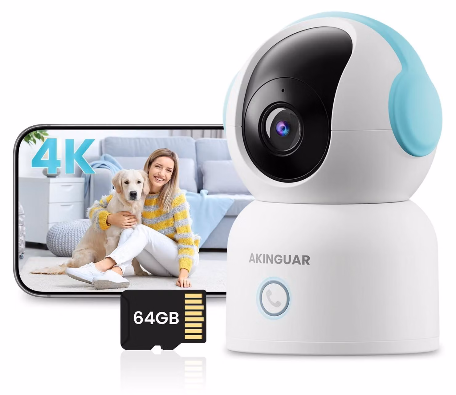 Telecamera interna 4K - Rotazione 360° - WiFi 2,4/5 GHz - Visione notturna - 64 GB