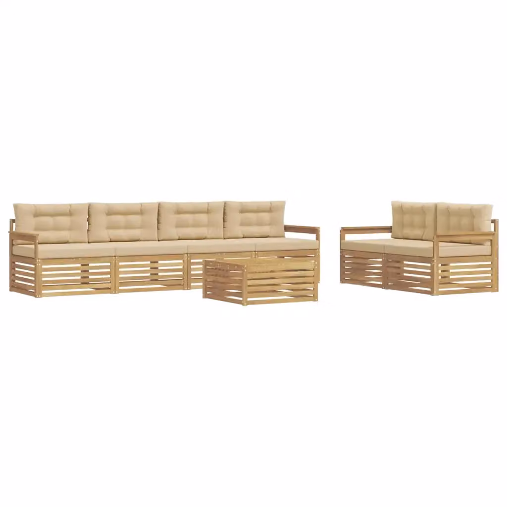 Set di divani da esterno moderno vidaXL in legno di acacia con 7 pezzi, Bianco e Beige – 2