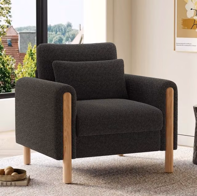 Poltrona lounge con cuscini; rivestimento in tessuto Teddy; grigio scuro; portata 150 kg