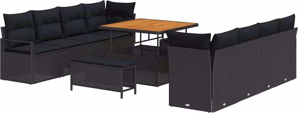 Set Divano da Giardino con cuscino 11 pcs Nero polyrattan