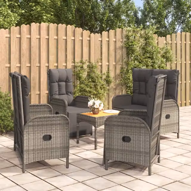 Set da Pranzo da Giardino 5 pz con Cuscini in Polyrattan Grigio 3185089