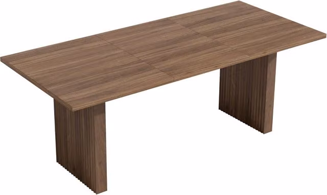 Tavolo da pranzo allungabile per sei a otto persone con piano rettangolare e gambe a lamelle in MDF noce 140/200 × 90 cm