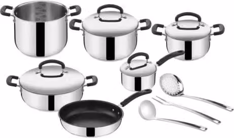 Set di pentole Lagostina Linea Pratica in acciaio inox 18/10 color argento, 13 pezzi, compatibile con induzione