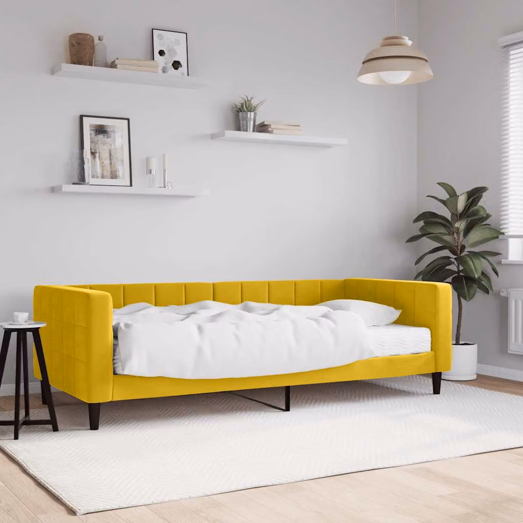 vidaXL Divano Letto con Materasso in Velluto Giallo L/P/H: 223 x 90 x 68 cm