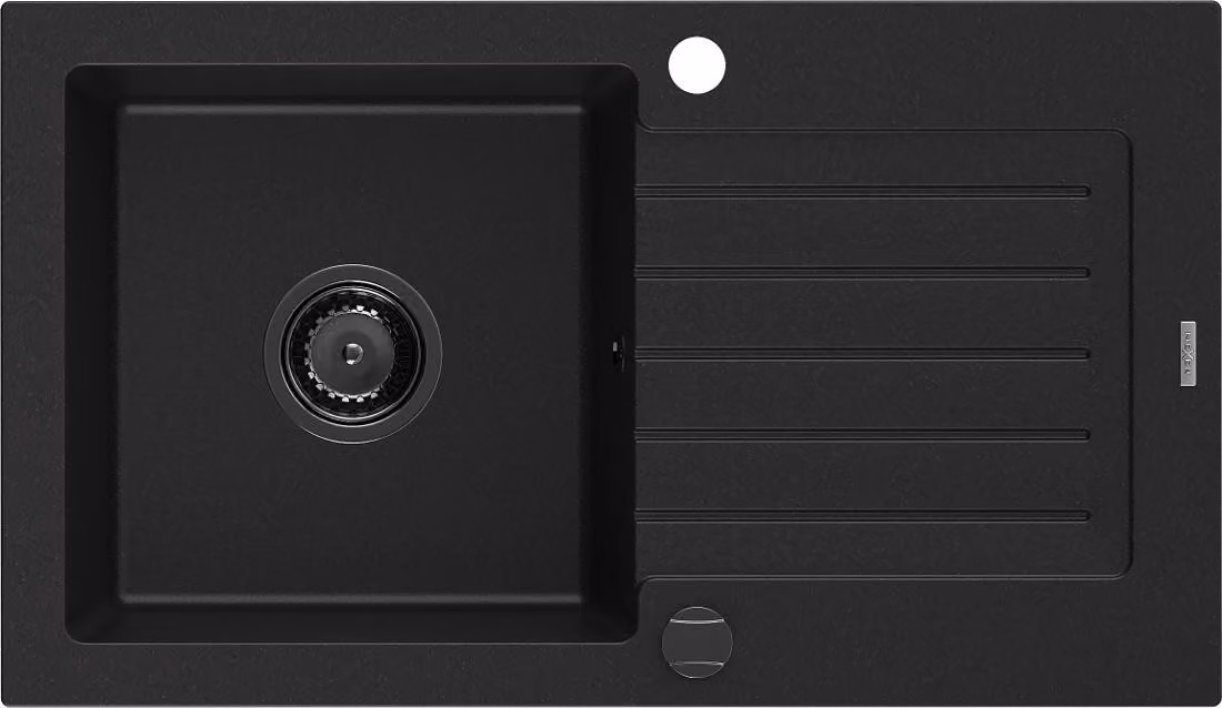 Mexen Pablo lavello in granito 1-vasca con gocciolatoio 752 x 436 mm, nero, sifone nero - 6510751010-77-B