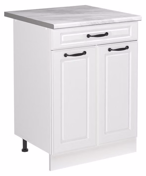 Mobile lavello cucina Vicco R-Line Bianco country/Bianco 60 cm piano di lavoro Marmo, Model 73038