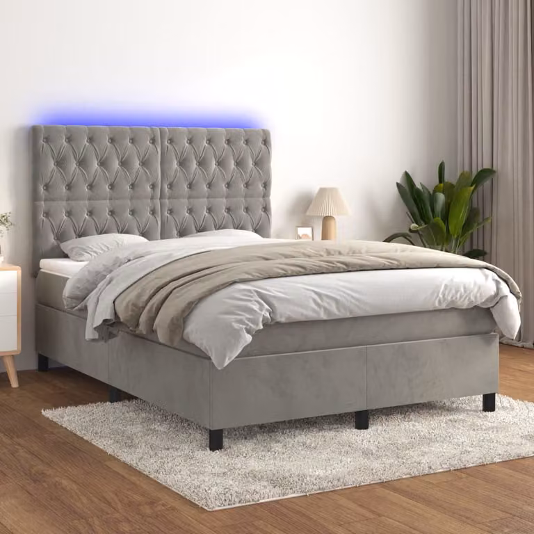 Letto Ibrido vidaXL in Velluto Grigio con Illuminazione LED e Porte USB, L/P: 140 x 190 cm