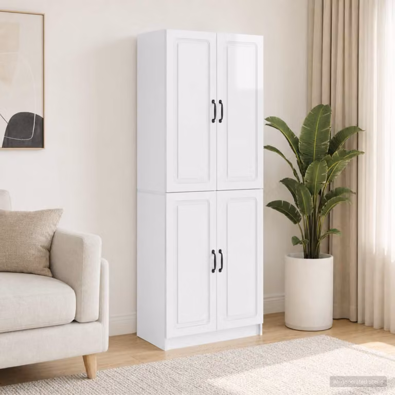 Set di 2 armadi moderni vidaXL in legno ingegnerizzato bianco lucido L/P/H: 87.0 x 34.5 x 66.0 cm