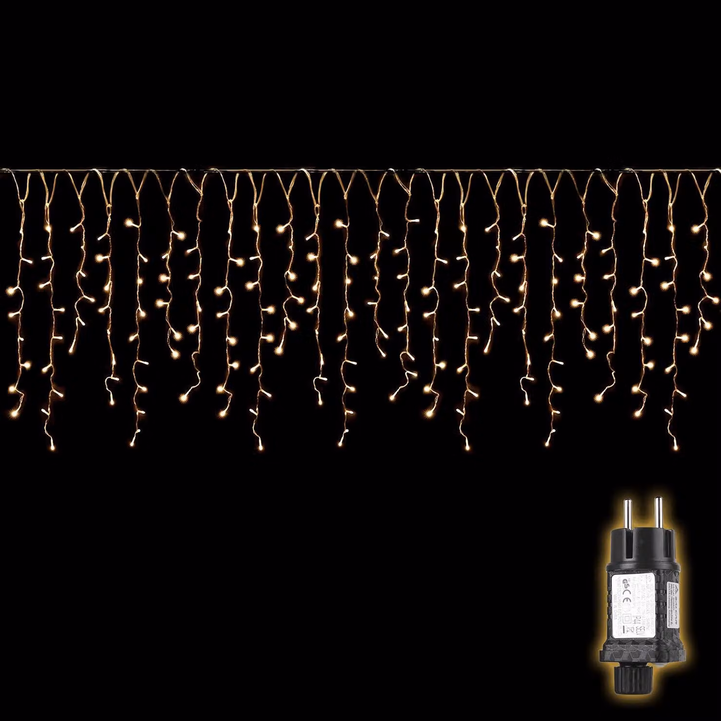 Tenda luminosa a LED, 10 metri, 400 LED bianco caldo, grado di protezione IP44, 8 modalità, 31 V