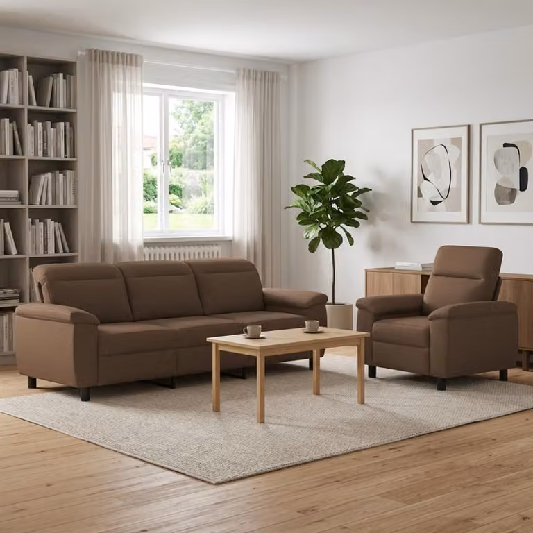 Set di 2 divani moderni vidaXL in tessuto marrone con struttura in metallo per soggiorno