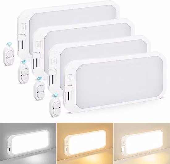 4 luci interne per camper, 1200LM - 3 colori, lampada LED a 12V con telecomando - regolabile da 3000 a 6500K - plafoniera per camper, roulotte, tende e barche