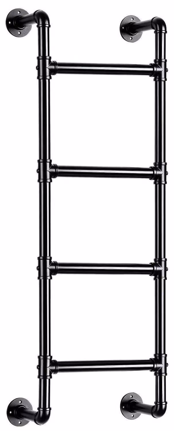 Scala a muro con 4 gradini, ideale per soppalchi, finestre interrate, pozzi, realizzata in ferro, altezza 125 cm