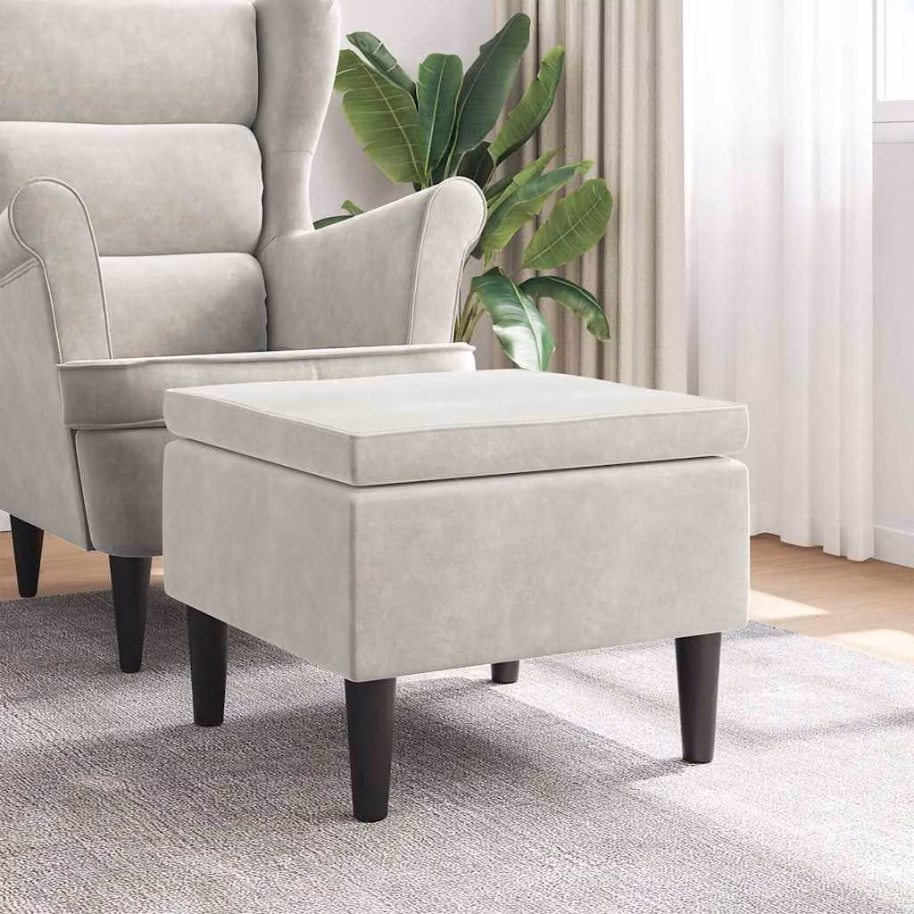 Sgabello moderno vidaXL in velluto con gambe in legno color beige o grigio