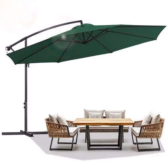 Ombrellone da giardino, 3,5 metri - Resistente ai raggi UV con protezione UV del 98% - Resistente al vento grazie ai ventilatori integrati - Inclinabile in diverse posizioni - Tessuto impermeabile - Base stabile e sistema di ancoraggio antivento - Colore: